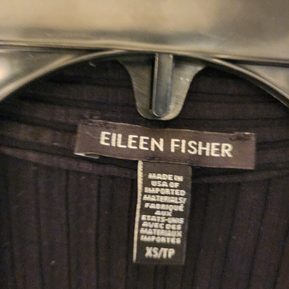 EILEEN Fisher Textured Ribbed High Neck Jacket Stretch Black Cardigan Size XS - Picture 14 of 15